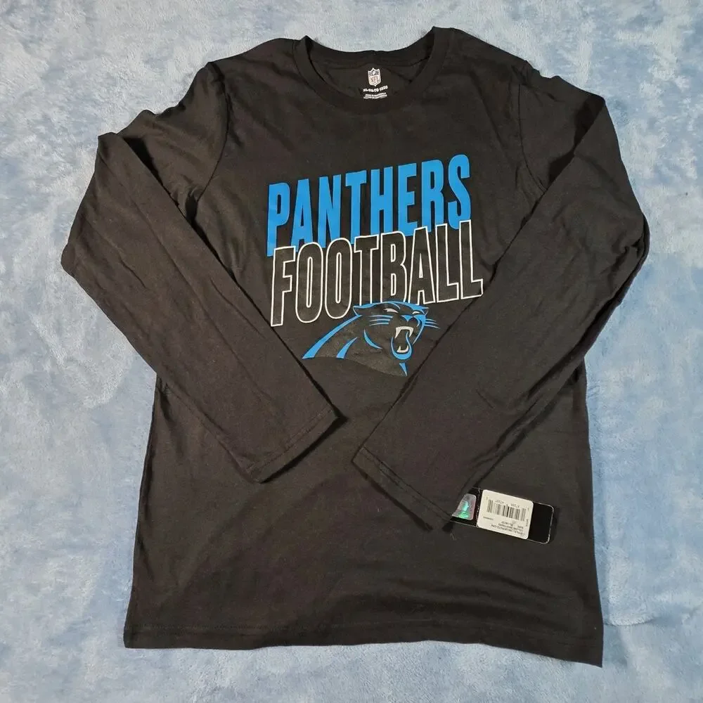 Carolina Panthers NFL Youth XL 18/20 Long Sleeve Shirt Black Football NWT